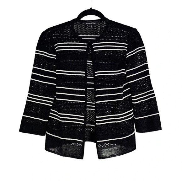 Ming Wang cardigan jacket blackk white stripes knit excellent Size S - Picture 7 of 7